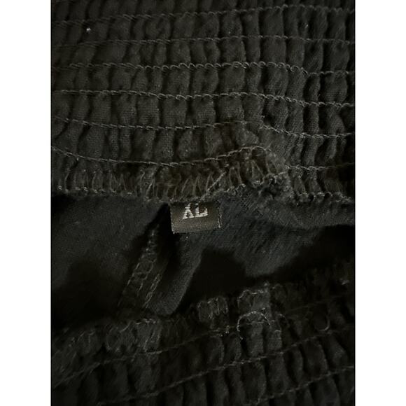 High Waisted Drawstring Women's Linen Blend Wide Leg Cropped Pants Size XL Black - Picture 5 of 6